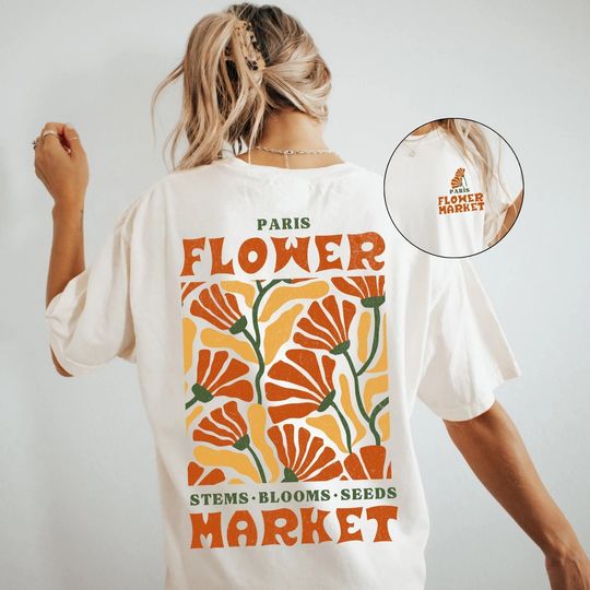 Flower Market Tee Comfort Colors Tshirt, Boho Wildflowers Pressed Flowers Cottagecore Shirt, Botanical Pastel Floral Gardening Tshirt,  Nature Lover Gift