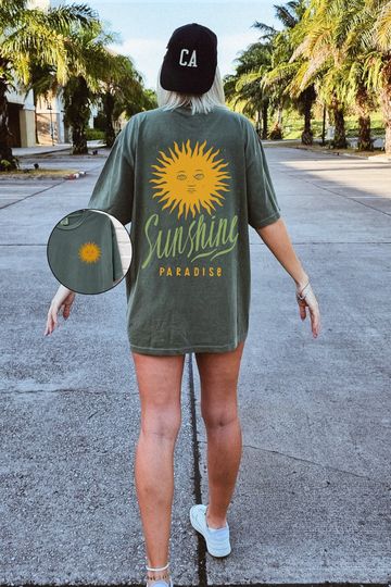 Sunshine Paradise Tee Comfort Colors Tshirt,  Boho Sun Shirt, Summer Graphic Tee Oversize Tshirt, Dress Retro Hippie Clothes Beach B Swimsuit Coverup