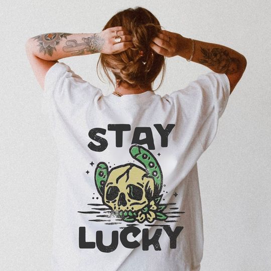 Stay Lucky Shirt Comfort Colors Tshirt, Vintage Tattoo Style Horse Shoe Retro Western Shirt, Oversized T Shirt Country Music Wild West Cowgirl Shirt