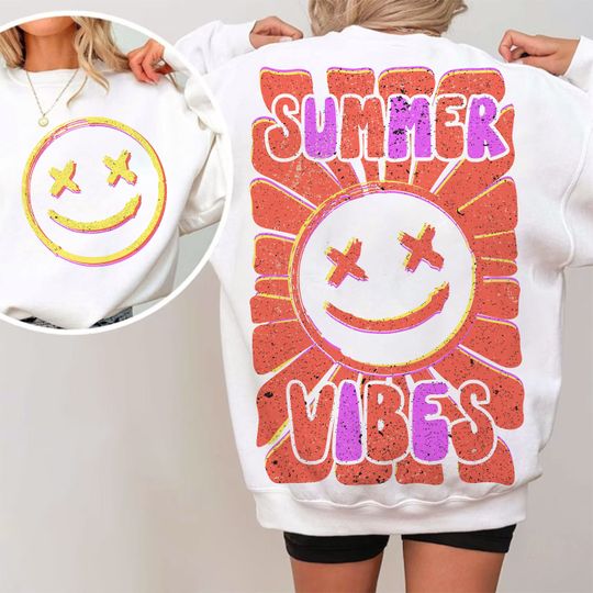 Summer vibes Smiley Face Sweatshirt, retro summer sublimation Sweatshirt, smiley face Sweatshirt, trendy summer designs, summer Sweatshirt for shirt