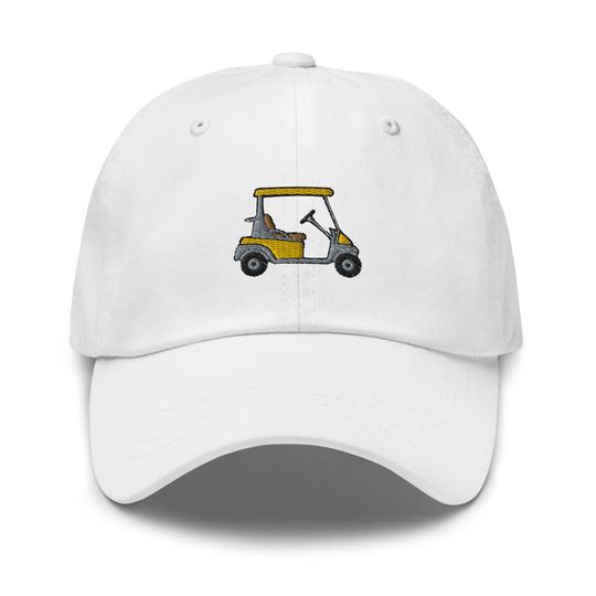 Golf Cart Dad Hat, Golf Lovers Gifts Hats, Golf Art, Embroidered Unisex Hat, Handmade Dad Cap, Adjustable Baseball Cap Gift- Multiple Colors