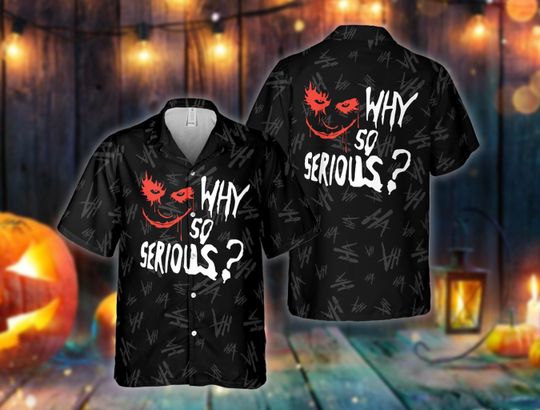 Scary Smile Face Witch Hawaiian Shirt, Why So Serious Shirt, Button Down Short Sleeve Hawaiian for Men, Women, Kids, Halloween Lover Gift