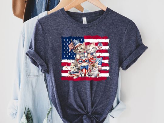 Discover Patriotic Cats Shirt, 4th Of July, Independence Day T-shirt, Funny 4th Of July, Patriotic Shirt, American Flag T-shirt, Cat Lover Tee 681