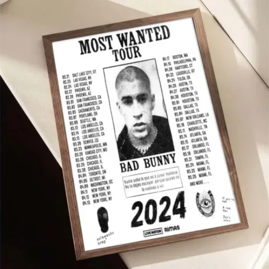 Bad Bunny Announces His 2024 Most Wanted Tour Here Are the Dates Poster, Retro Poster, Midcentury Art, Minimalist Art, Vintage Poster, Modern Poster, Wall Decor