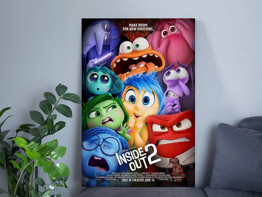 Inside Out 2 Poster | Inside Out Movie Poster Joy, Sadness, Anger, Fear and Disgust Poster Disneyland Movie Print Art Canvas Poster