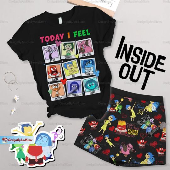 Inside Out Pajamas Set, Inside Out Tshirt Shorts, Inside Out Movie Shirt, Disney Pixar Shorts, Disney Pixar Men Short, Inside Out Shirt