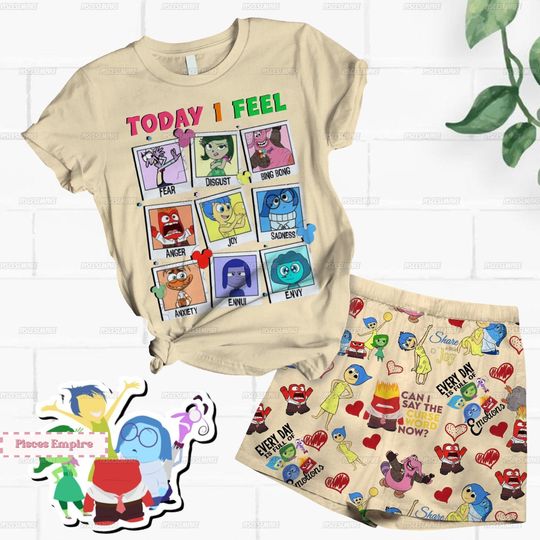Inside Out Pajamas Set, Inside Out Shirt, Inside Out Tshirt Shorts, Inside Out Movie Shirt, Inside Out Shorts, Disney Pixar Shirt