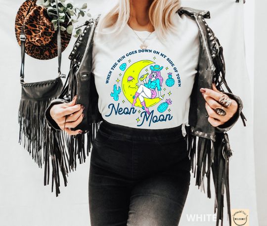 Neon moon , Casual Short Sleeve Tee, Trending Street Fashion, Cowboy style