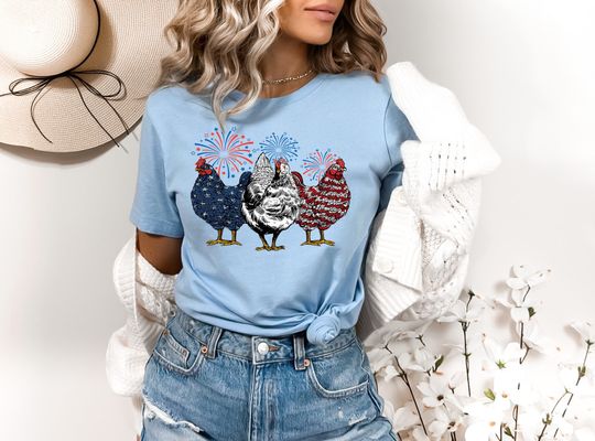 4th of July Chicken cotton tee, Graphic Tshirt for men, women, Unisex, Trending Gifts