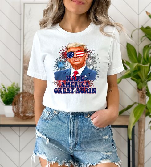 Discover 4th of July Shirt, Trump 'Merica cotton tee, Graphic Tshirt for men, women, Unisex, Trending Gifts
