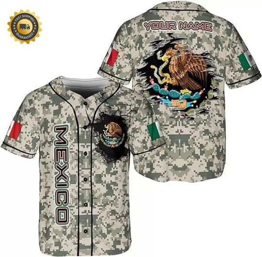 Personalized Mexico Mexican Baseball Shirt, Customized Team Name Mexican Aztec