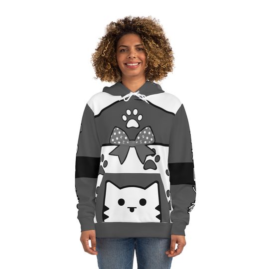 Black Kawaii Cat Hoodie, Black Kawaii Cat Unisex Hoodie 3D
