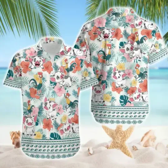 Hei Hei Pua Beach Moana Tropical Hawaiian Shirt, Disneyworld Hei Hei And Pua Ani