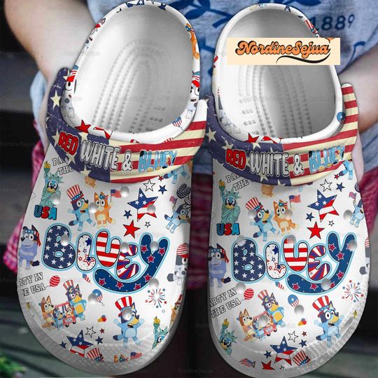 Blue Dog Shoes, Red White Blue Summer Shoes, Independence Day, Fourth Of July, Blue Dog Cartoon Sandals, Sandals Women