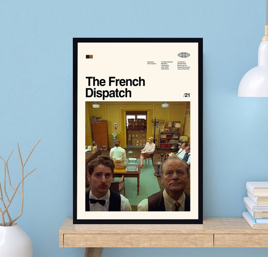 The French Dispatch Poster, Wes Anderson, Retro Movie Poster, Minimalist Art, Vintage Poster, Midcentury Art, Movie Poster, Wall Decor