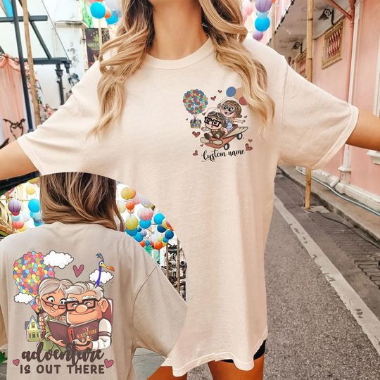Pixar Up Carl & Ellie Adventure Is Out There Comfort Colors Shirt, Personalized His Ellie Her Carl Couple Tee,WDW Matching Family Trip Shirt