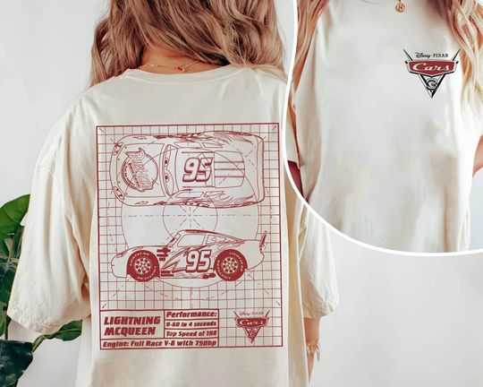 Discover Vintage Lightning Mcqueen 2 Sides Shirt,  Cars Movie Front And Back Tee,   World T-shirt, 2024 Magic Kingdom Trip