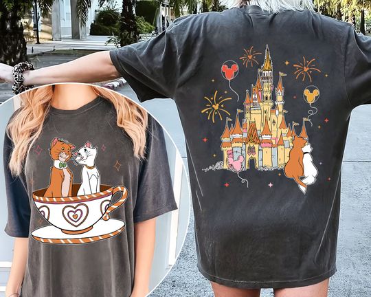 Two Sided The Aristocats Duchess & Thomas Mad Tea Party Comfort Colors Shirt, Castle Disney Couple Matching T-shirt, Disneyland Family Trip