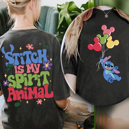 Double Sided Stitch Is My Spirit Animal Mickey Balloon Comfort Colors Shirt, Retro 90s  Lilo & Stitch T-shirt, 2024 Family Trip