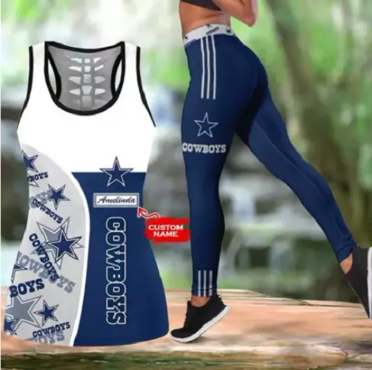 Personalized name – football Dallas Cowboys Hollow Tanktop or Legging, Workout Clothes, Gift For Women