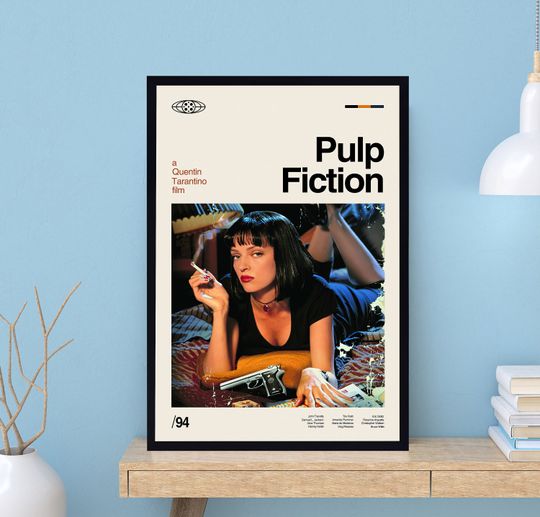 Pulp Fiction Poster, Quentin Tarantino, Pulp Fiction print, Retro Poster, Midcentury Art, Minimalist Art, Vintage Poster, Wall Decor