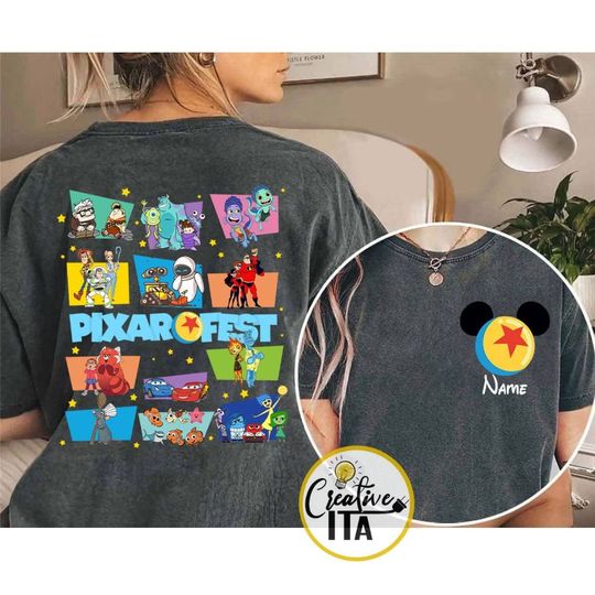 2-sided Personalized Disney Meet Me On Pixar Pier T-shirt, Disneyland Pixar Fest 2024 shirt, Disney Pixar Matching Family Group