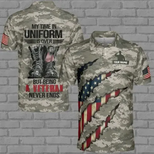 Personalized My Time In Uniform Is Over Being A Veteran Never Ends Polo Shirt