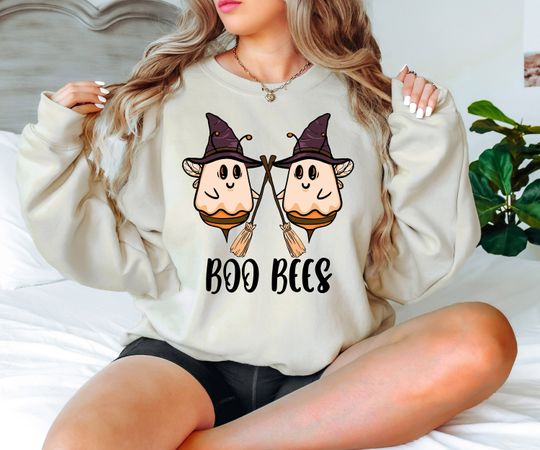 Boo Bees Sweatshirt, Boo Bee Halloween Sweatshirt, Halloween Boo Sweatshirt, Ghost Bee Halloween Sweatshirt, Funny Halloween Sweatshirt For Women