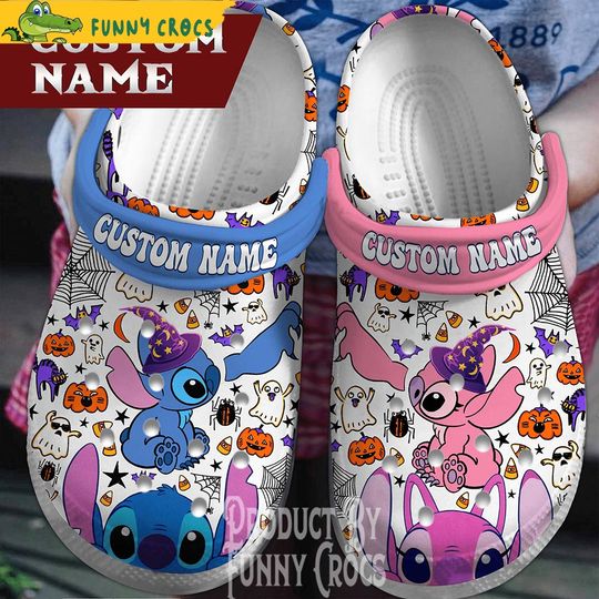 Custom Custom Stitch And Angel Happy Halloween Clog Shoes, Stitch And Angel Clogs Shoes For Men Women