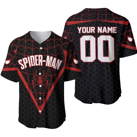Spiderman Miles Morales Symbol Black Red Baseball Jersey Shirt