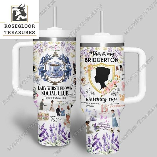 Lady Whistledown Tumblers, This Is My Bridgerton Tumbler With Handle And Straw, Bridgerton Water Tumbler, Spill The Tea Tumbler For Wom