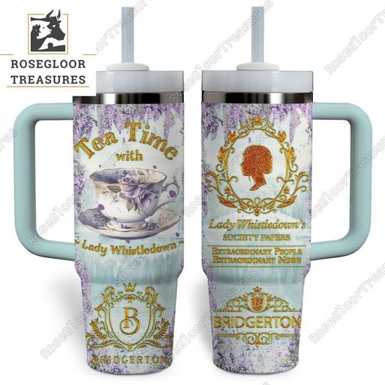 Bridgerton Tumbler, Tea Time With Lady Whistledown Stainless Tumbler, Spill The Tea Tumbler With Straw, Lady Whistledown Water Tumbler
