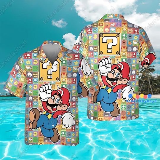 Super Mario Hawaiian Shirt, Super Mario Mushroom Shirt, Mario Aloha Shirt, Nintendo Summer Tee, Vacation Trip Shirt, Funny Game Shirt