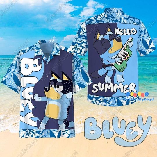 BlueyDad Hello Summer Hawaiian Shirt, BlueyDad Button Shirt, BlueyDad Summer Shirt, Funny Tropical Shirt, BlueyDad Beach Shirt, BlueyDad Fan Shirt