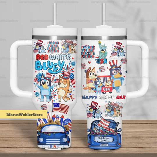 BlueyDad 4th Of July Tumbler 40oz, Red White BlueyDad Tumbler with handle, Independence Day Gift