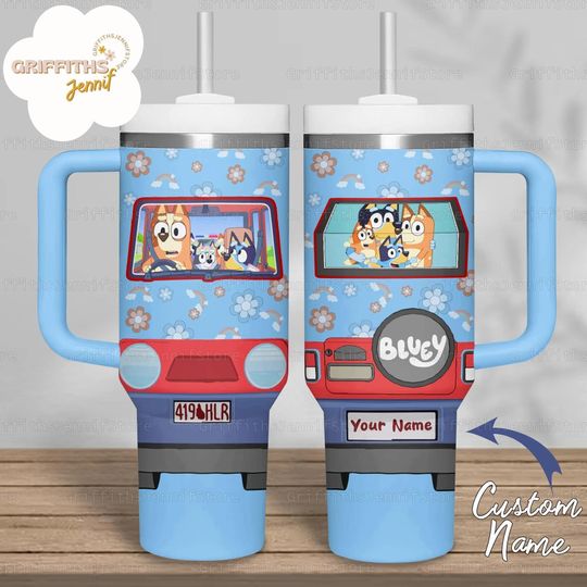 Personalized BlueyDad Tumbler 40Oz with handle, BlueyDad Family Stainless Tumbler, BlueyDad Heeler Best Dad Ever Tumbler