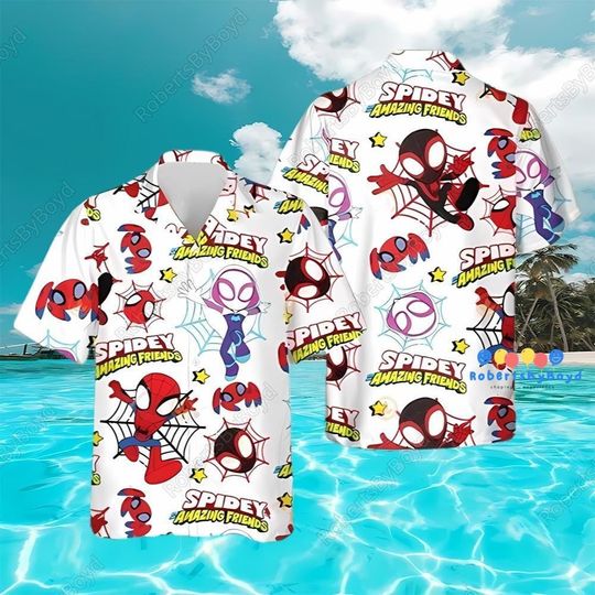 Spiderman Shirt, Spider Gwen Hawaiian Shirt, Spiderman Aloha Shirt, Superhero Fan Shirt, Summer Shirt Men, Marvel Hawaii Shirt
