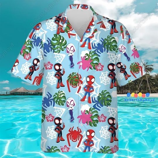 Spiderman Hawaiian Shirt, Spider-Girl Aloha Shirt, Superhero Hawaiian Shirt, Spider Gwen Shirt, Marvel Summer Shirt, Short Sleeve Shirt