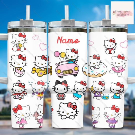 Personalized Hello Kitty 40oz Tumbler with Handle, Stainless Steel Tumbler, Tumbler For Women, Birthday Gift For Her