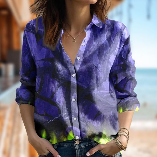 Sleeping Beauty Linen Shirt, Maleficent Cosplay Women Casual Shirt, Maleficent Women's Blouses T-Shirt, Cartoon Gift, Magic Kingdom Shirt