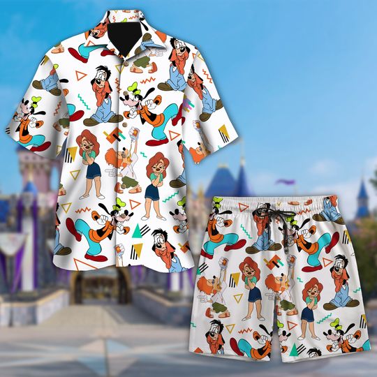 A Goofy Movie Hawaiian Shirt, Roxanne Max Goof Powerline Bobby Zimmeruski Button Up Hawaiian Set, Goofy Hawaii Tee, Birthday Gift For Kid, Adult Shirt
