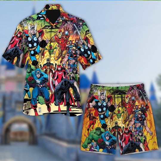 Multiple Superhero Aloha Shirt, Captain Superhero 3D All Over Printed Hawaiian Set, Thunder Superhero Hawaii Summer Vacation Shirt