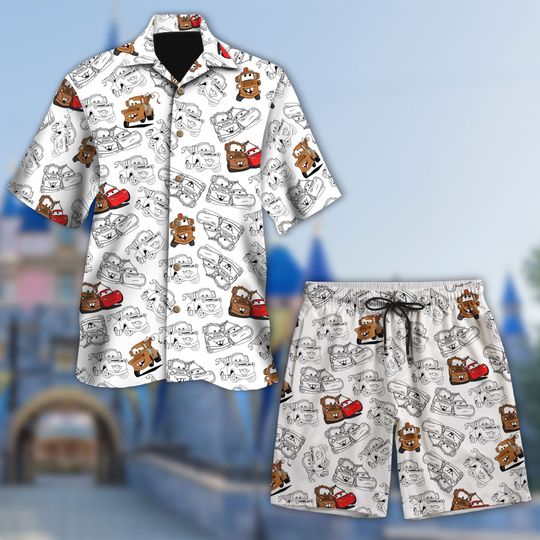Tow Truck Hawaii Shirt, Sport Car Racing Button Up Hawaiian Set, Car Friends Hawaiian Shirt, Car Cartoon 3D All Over Print Shirt