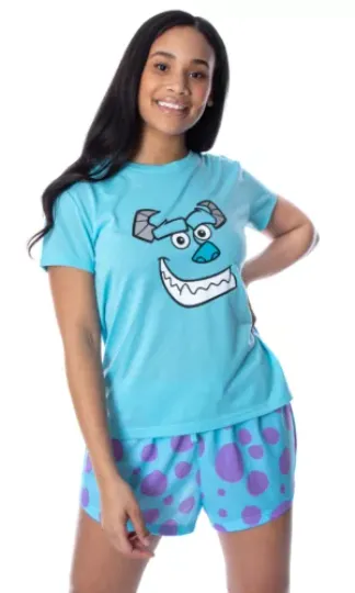 Disney Women's Monsters Inc. Sulley Short Sleeve and Short Sleep Pajama Set | Comfortable Sleepwear | Summer Pajamas