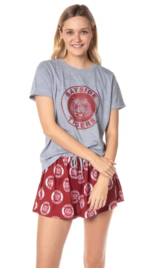 Saved By The Bell Womens' Bayside Tigers High Logo Short Sleeve and Short Pajama Set | Comfortable Sleepwear | Summer Pajamas