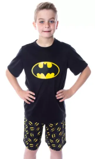 DC Comics Big Boys' Batman Logo Short Sleeve Shirt Pajama Short Set | Comfortable Sleepwear | Summer Pajamas