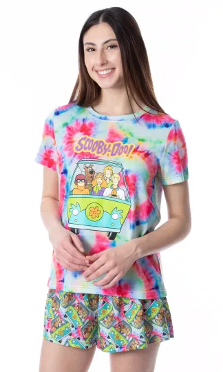 Scooby-Doo Womens' Mystery Machine Tie Dye Sleep Pajama Set Short | Comfortable Sleepwear | Summer Pajamas
