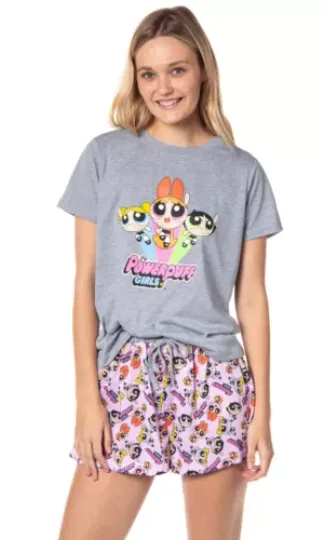 The Powerpuff Girls Womens' TV Series Show Characters Sleep Pajama Set Shorts | Comfortable Sleepwear | Summer Pajamas