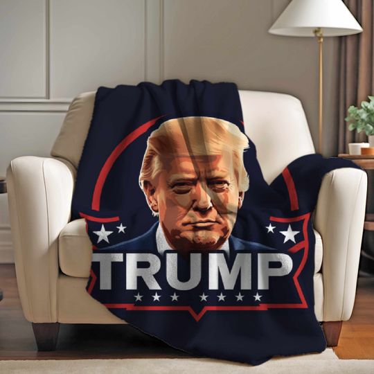 Donald Trump Patriotic Plush Velveteen Blanket, American Flag Inspired, Trump Supporters Throw Blanket Conservative Republican Mom Dad Gift