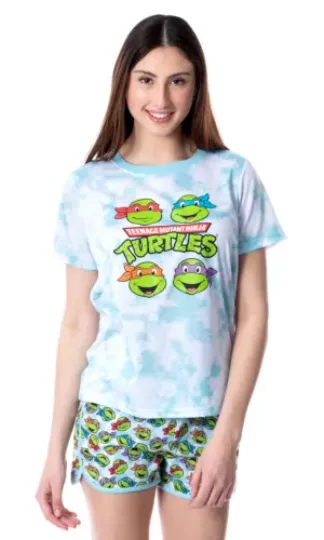 Teenage Mutant Ninja Turtles Women's Tie-Dye Pajama Set | Shorts & Short Sleeved Set Round Neck Sleepwear | Loungewear | Homewear